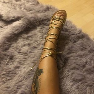 Golden tie up sandal brand new